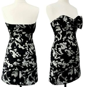 VINTAGE 80s Strapless Black & Silver Cocktail Dress with Bow